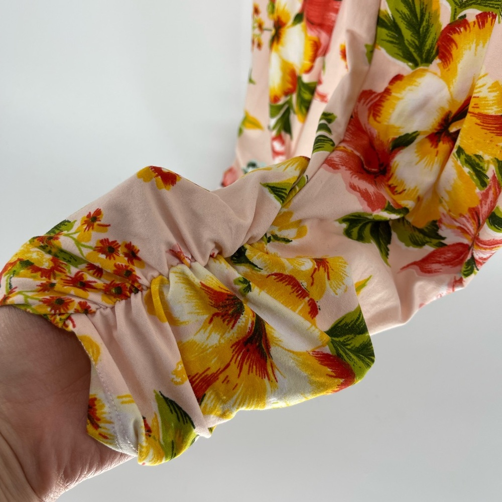 Jolie & Joy Pink Tropical Floral Print Strapless Jumpsuit, Pockets, Size Large - Picture 3 of 7
